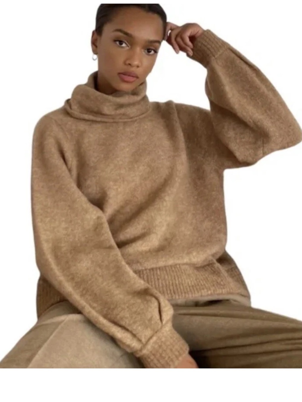 Babaton The Group Adichie Dark Camel Brown Turtleneck Sweater Medium
